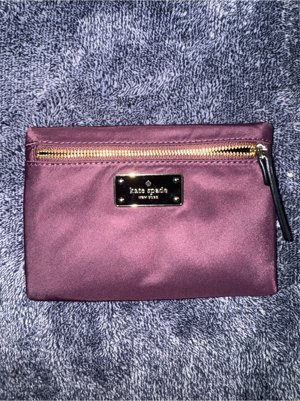kate spade plum satin cosmetic pouch with gold hardware